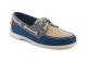 Chaussure bateau Sebago Dockside en daim bleu et beige. B72944.